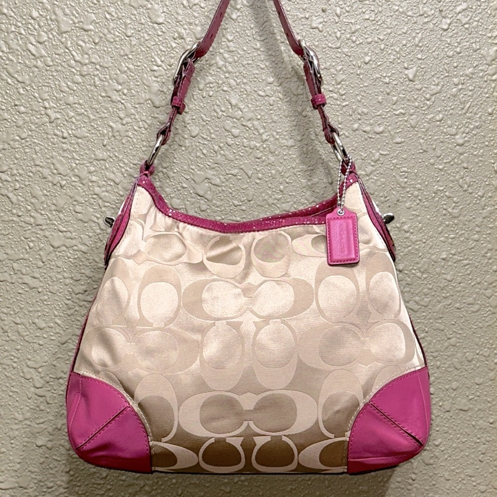 COACH Peyton Signature Sateen Turnlock Snakeprint Hobo